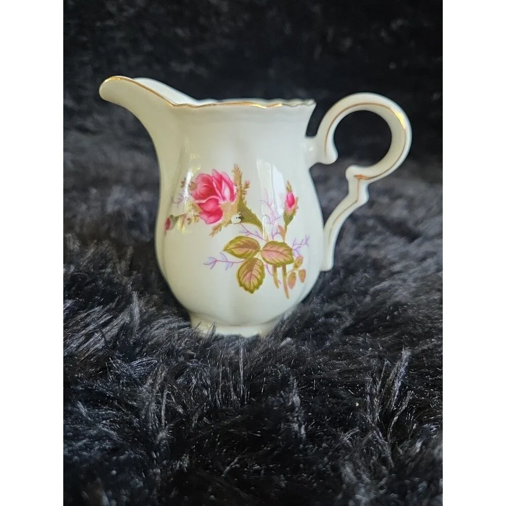 Fred Roberts Moss Rose Sugar & Creamer Set Gold Trim Vintage